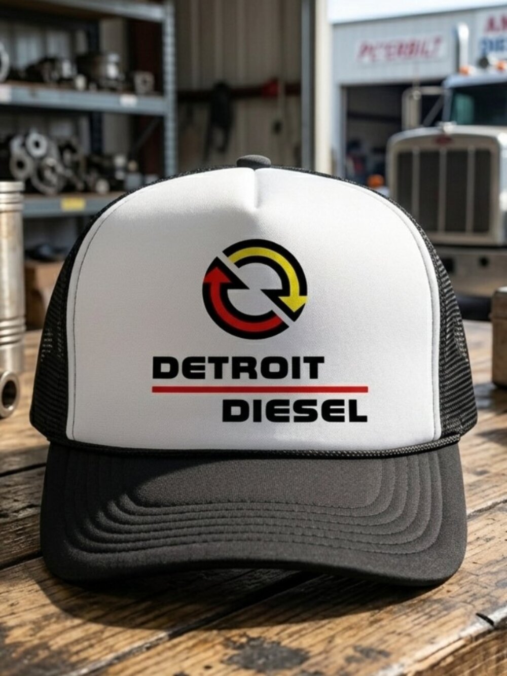 Detroit Diesel Printed Black White Foam Rope Snapback Hat Semi Truck New Retro